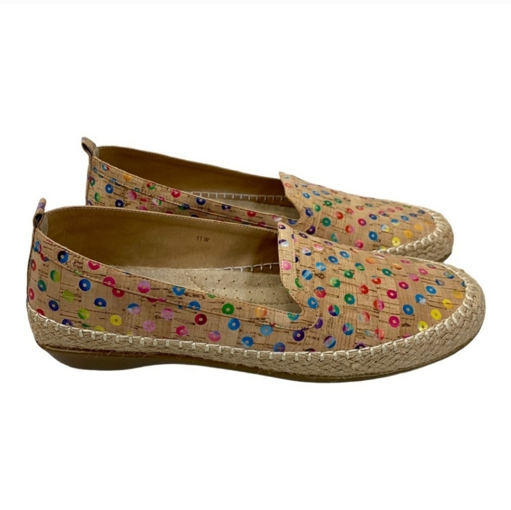 Vaneli Sport Niobe Tan Multicolored Cork Espadrille Flats 11 Wide Van Eli